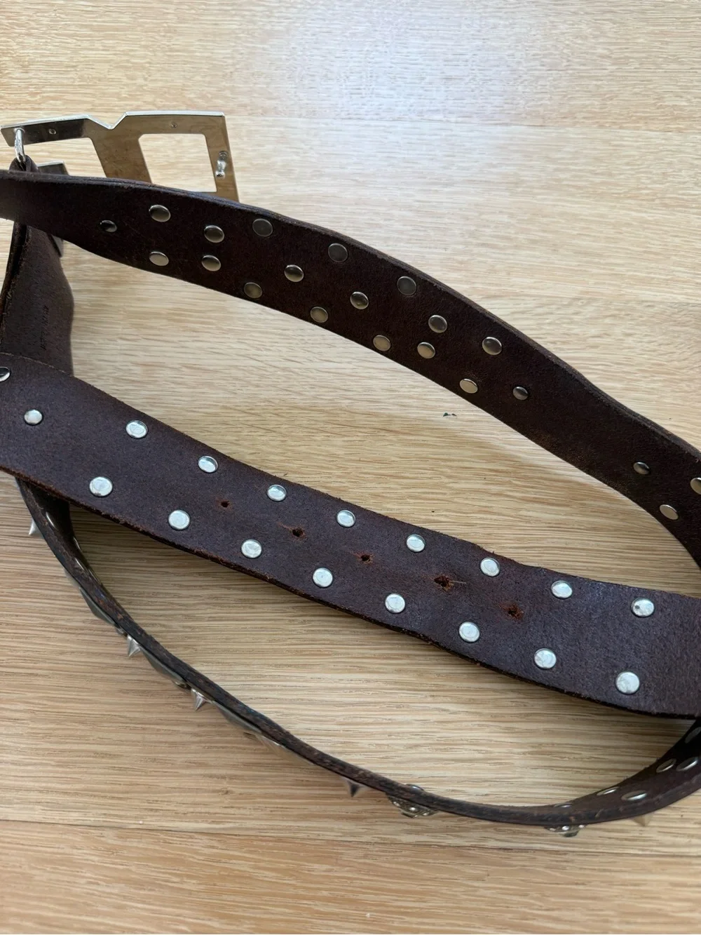 Authentic Dolce & Gabbana Studded Brown Leather Men’s Belt - DG Silver Buckle